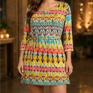 Pink Coconut Coastal Cowgirl 3/4 Sleeve Dress Southwestern Sz Med Western